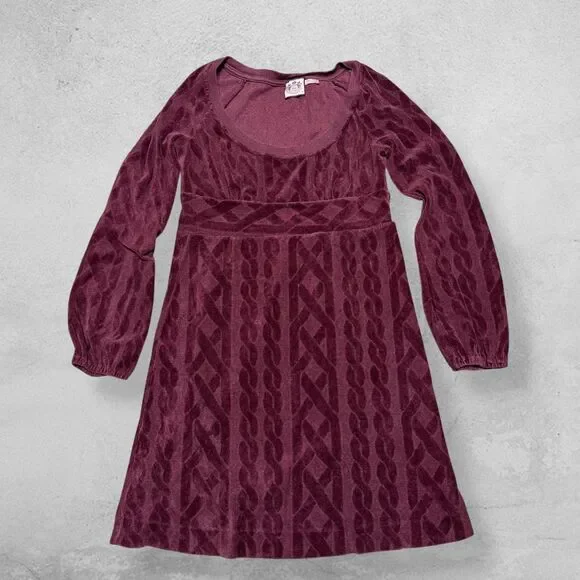 Vintage Juicy Couture Y2k Babydoll Dress Velour M Maroon Red USA Cable - Picture 4 of 7